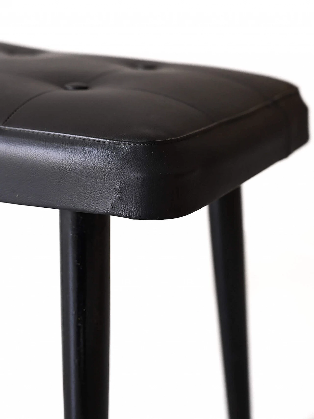 Scandinavian black wood and leatherette footstool, 1960s 7
