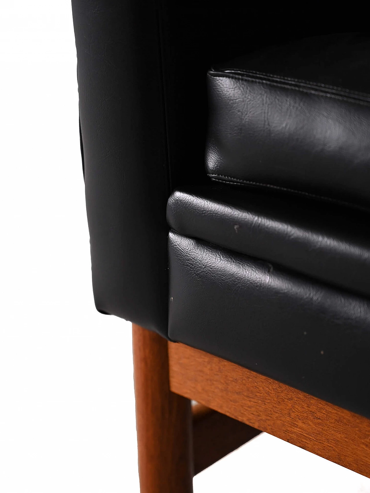 Scandinavian wood and black leatherette armchair, 1960s 5