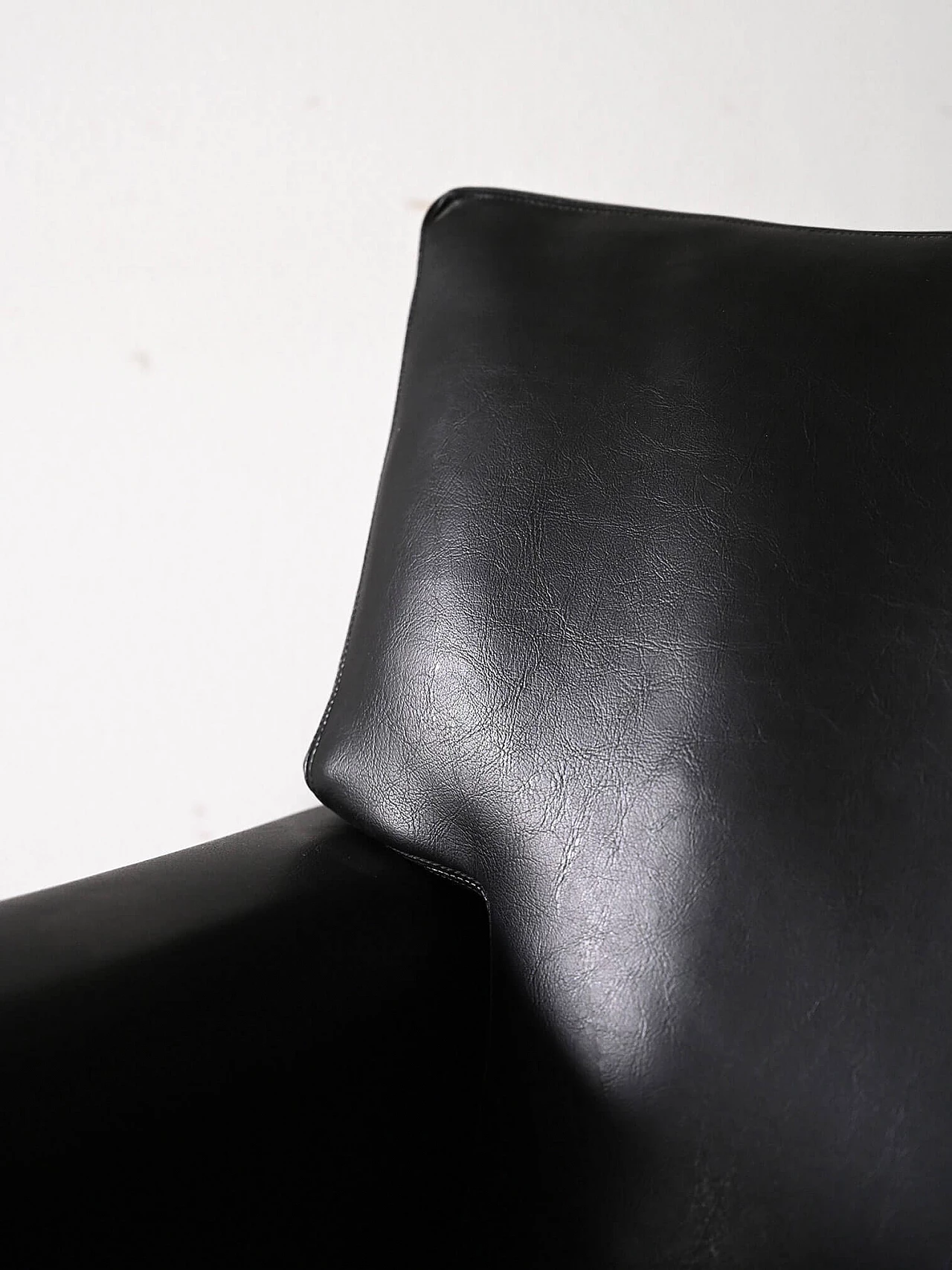 Scandinavian wood and black leatherette armchair, 1960s 8