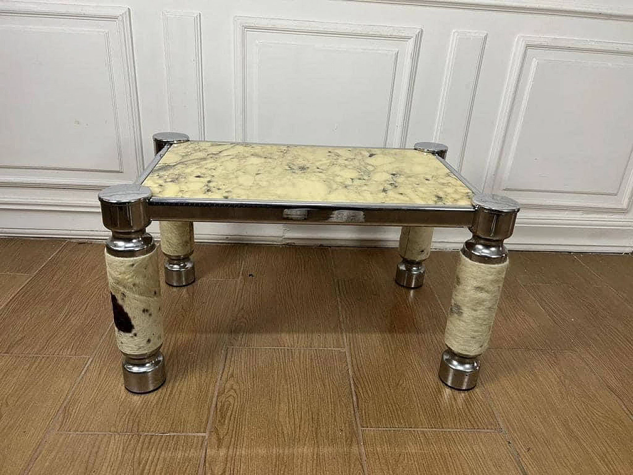 Metal, leather and alabaster coffee table, 1970s 1