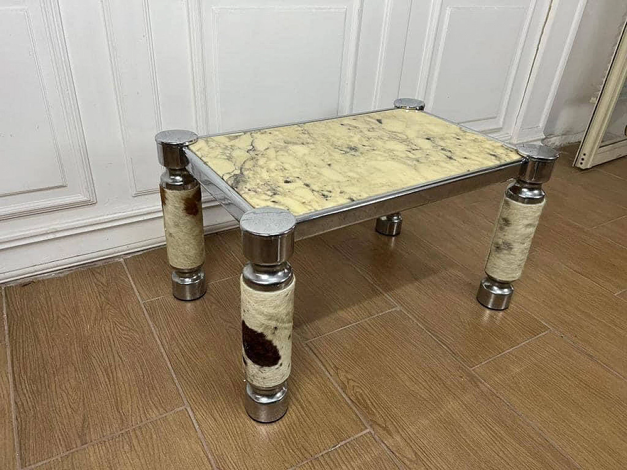 Metal, leather and alabaster coffee table, 1970s 4