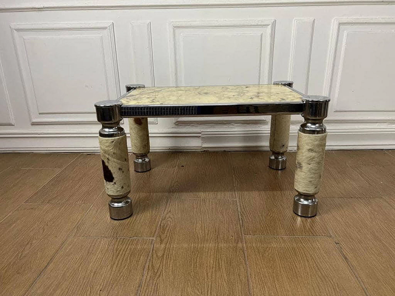 Metal, leather and alabaster coffee table, 1970s 9