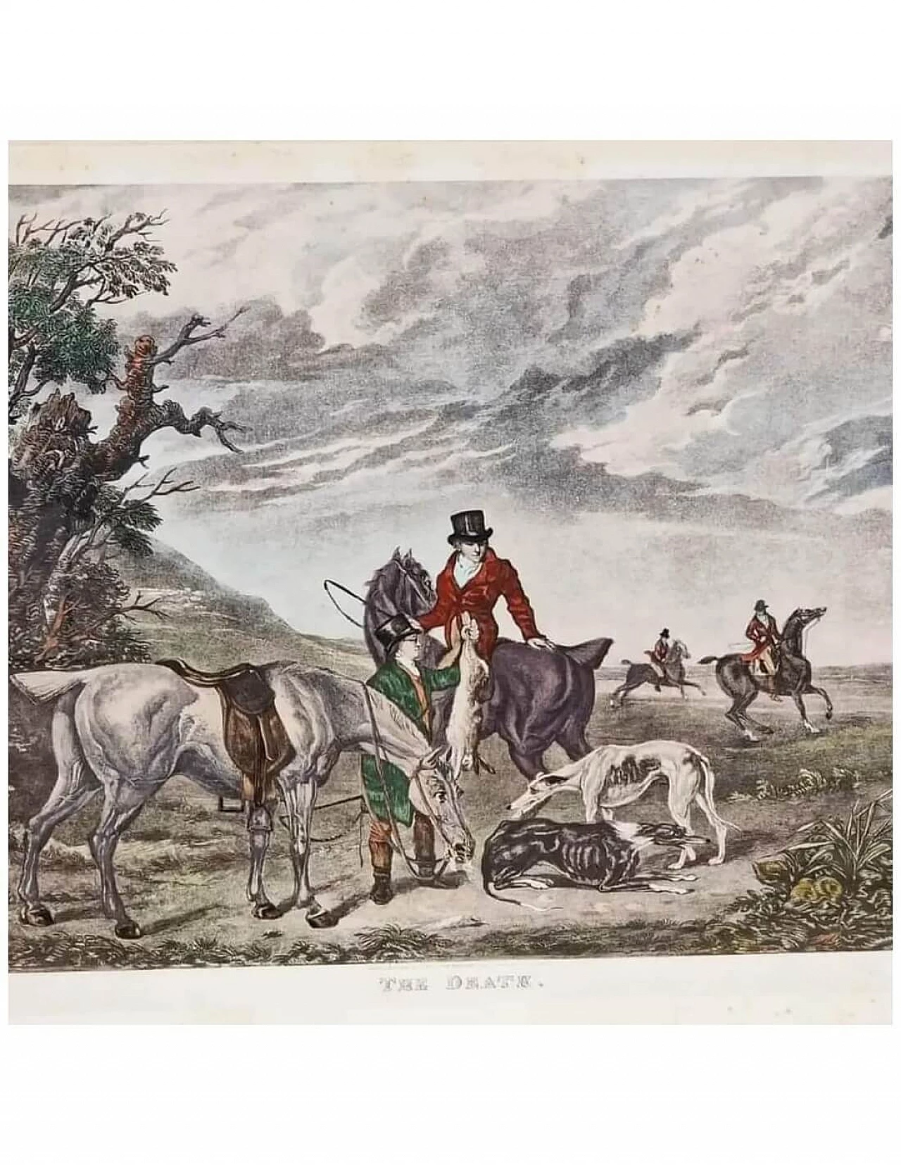 4 Litografie acquarellate con caccia alla lepre, fine '800 1