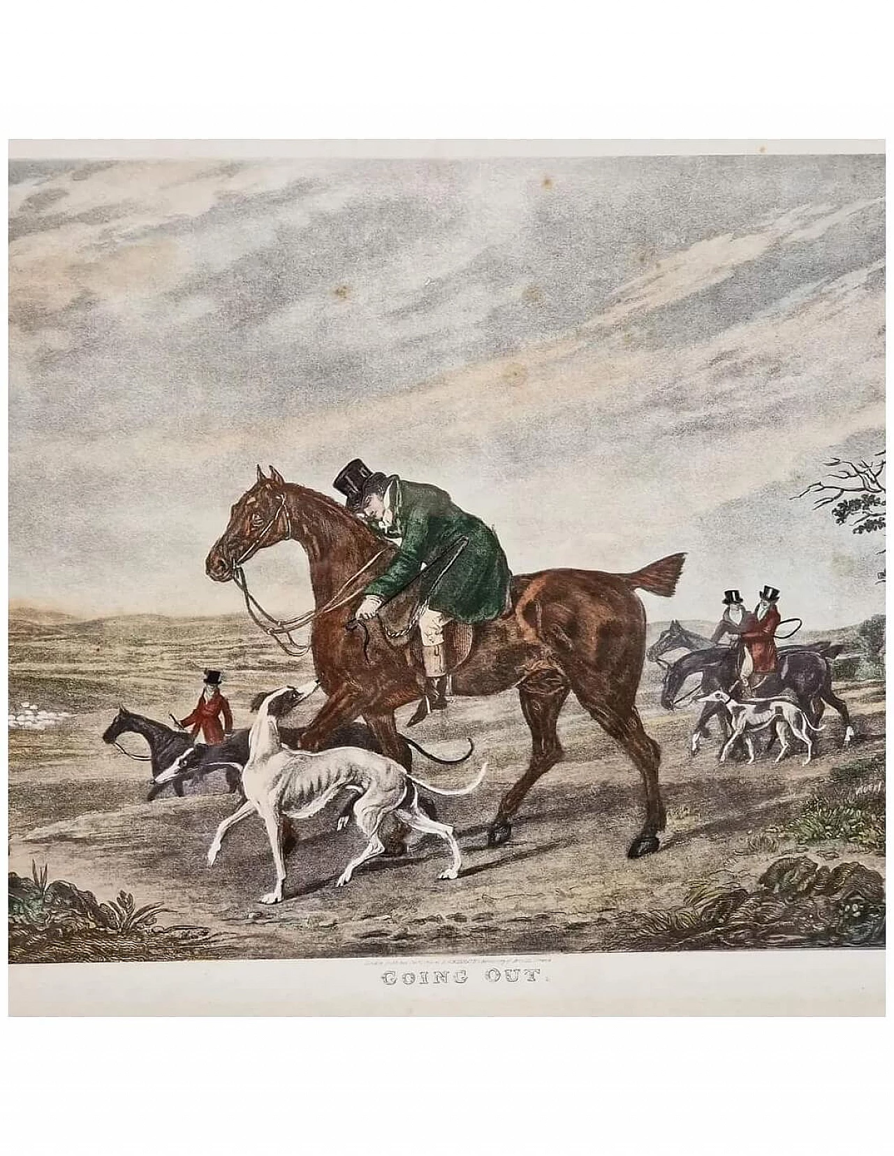 4 Watercolor lithographies with hare hunting, late 19th century 3