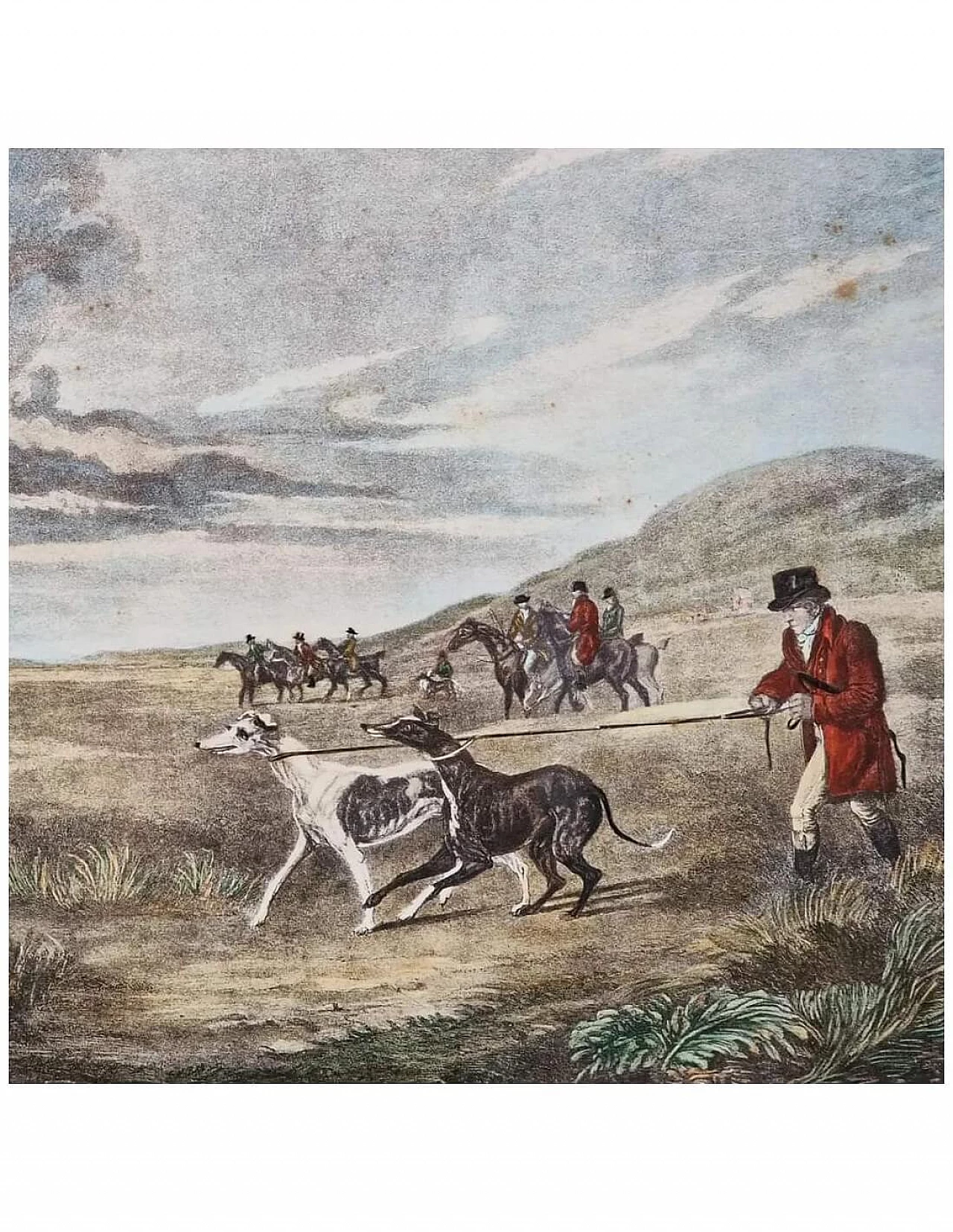 4 Watercolor lithographies with hare hunting, late 19th century 8