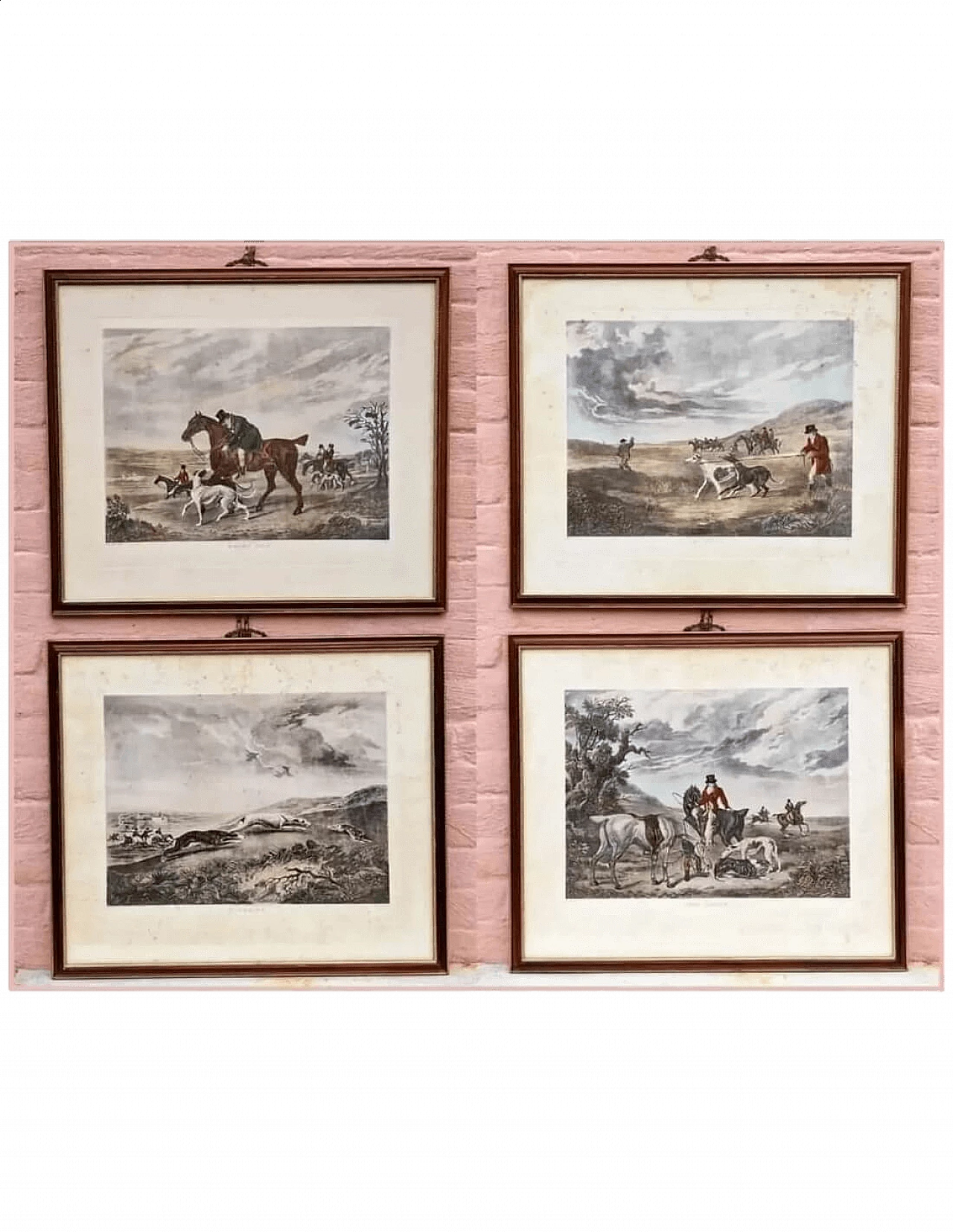 4 Watercolor lithographies with hare hunting, late 19th century 11