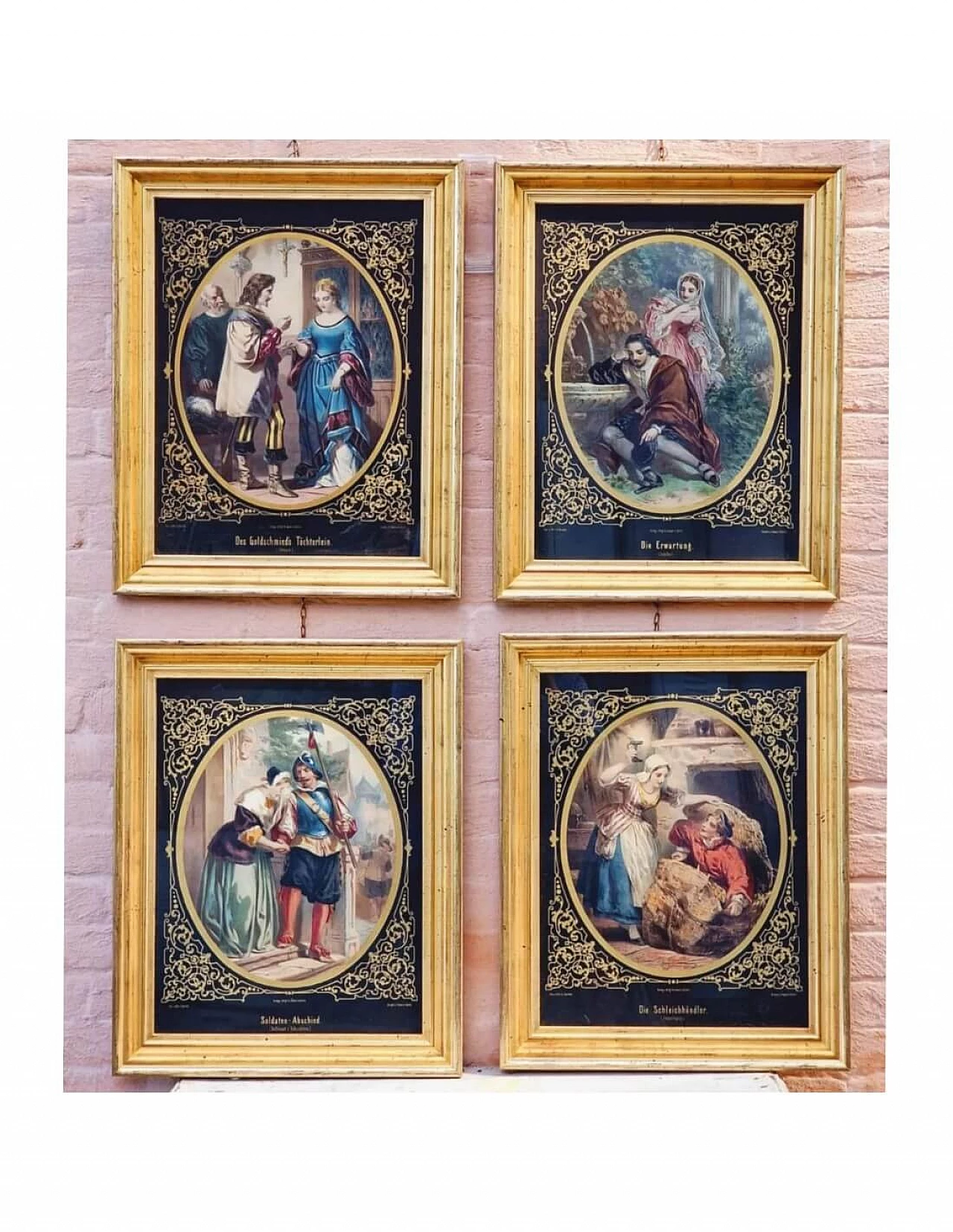 4 Watercolor lithographies by Gustav Bartsch, second half of the 19th century 1