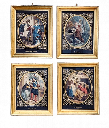 4 Watercolor lithographies by Gustav Bartsch, second half of the 19th century