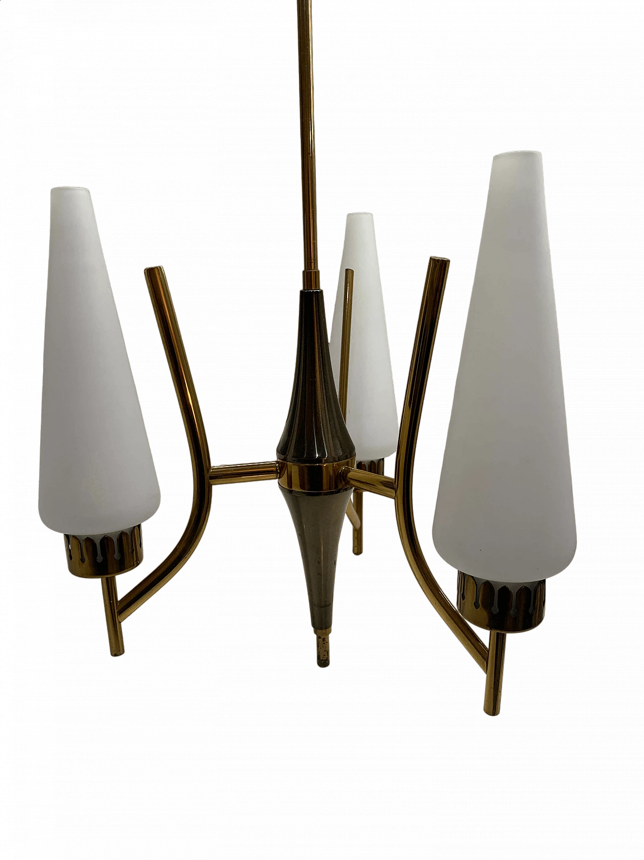 Brass and opaline glass chandelier by Angelo Lelli for Arredoluce, 1950s 24