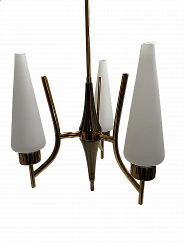 Brass and opaline glass chandelier by Angelo Lelli for Arredoluce, 1950s