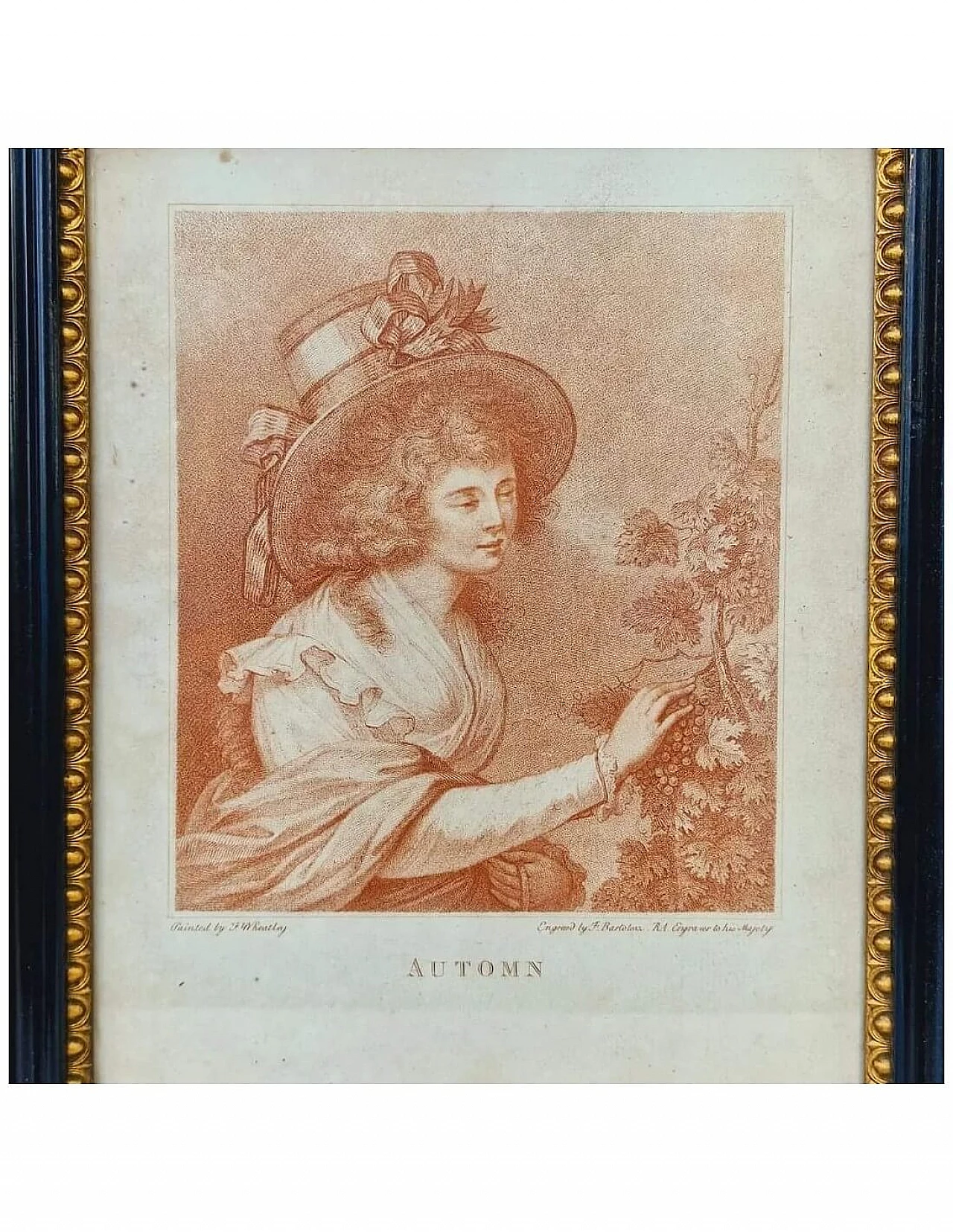 Pair of Automn and Summer sanguine etchings by Francesco Bartolozzi, 1780 1