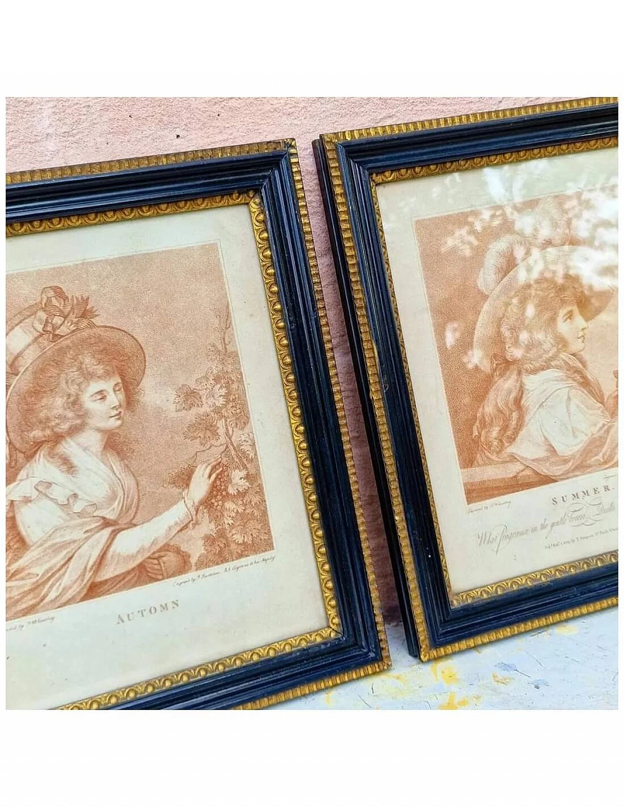 Pair of Automn and Summer sanguine etchings by Francesco Bartolozzi, 1780 3