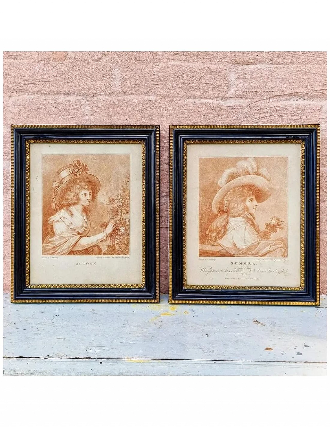 Pair of Automn and Summer sanguine etchings by Francesco Bartolozzi, 1780 10