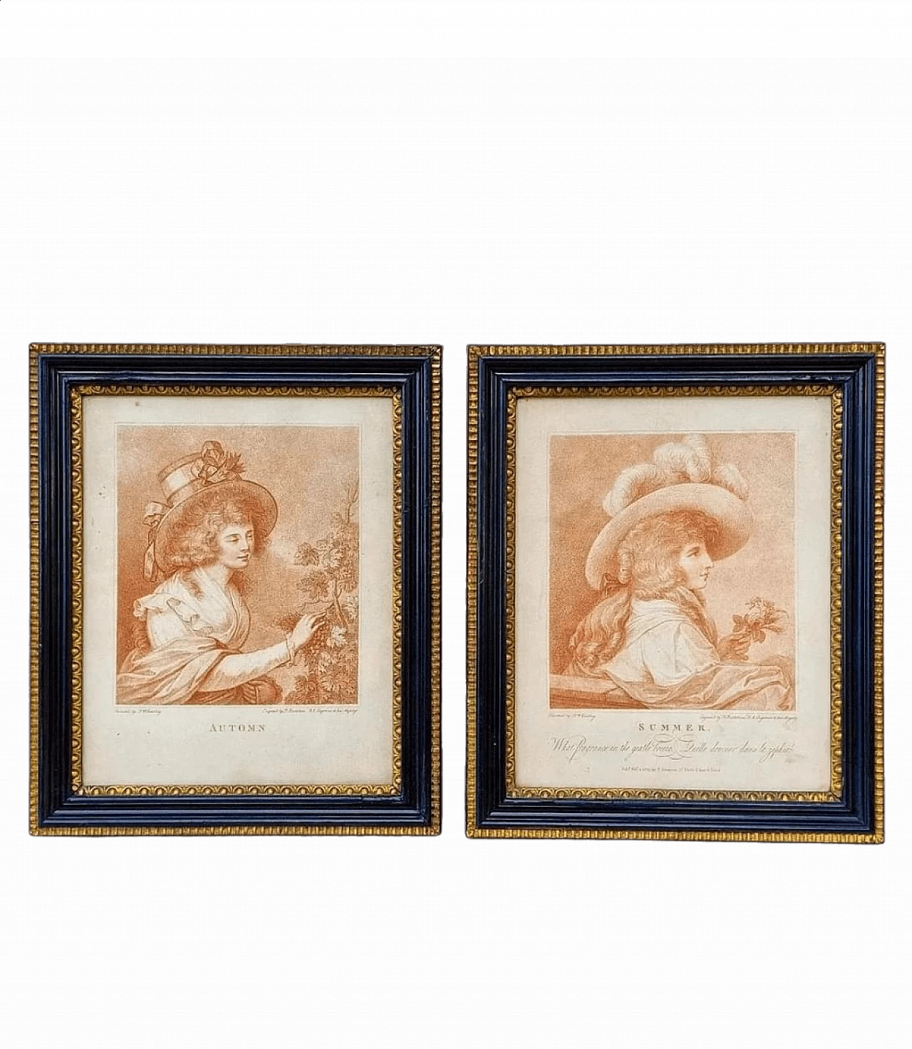 Pair of Automn and Summer sanguine etchings by Francesco Bartolozzi, 1780 11
