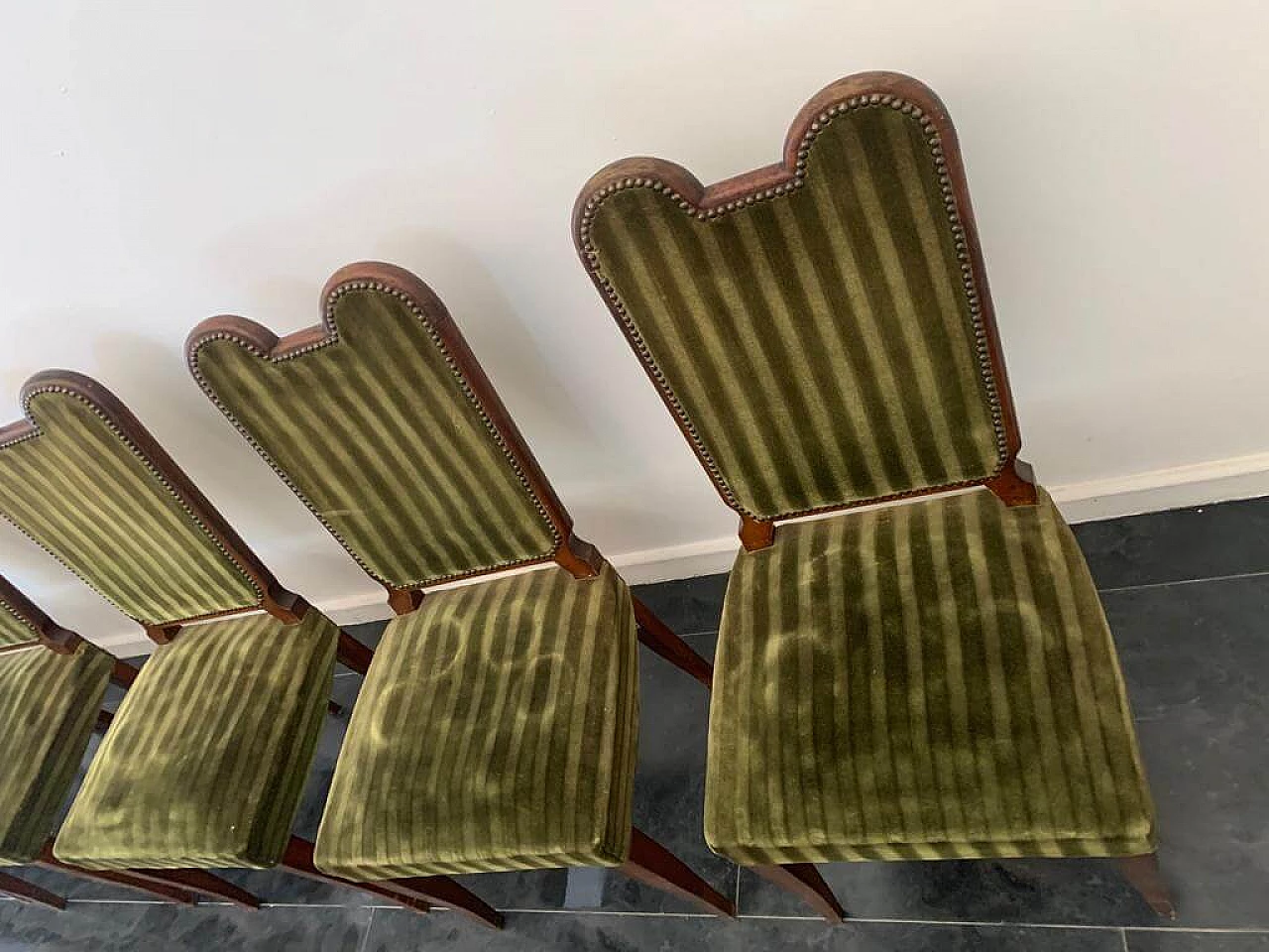 6 Wood and fabric chairs by Jaque Klein, 1940s 8