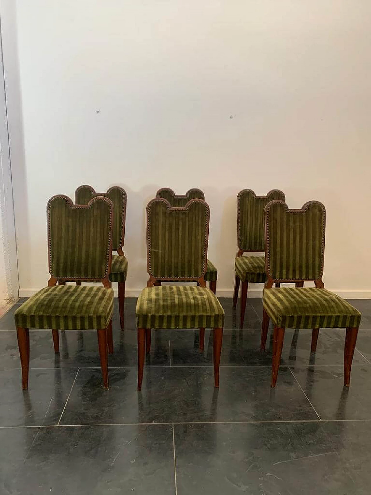 6 Wood and fabric chairs by Jaque Klein, 1940s 9