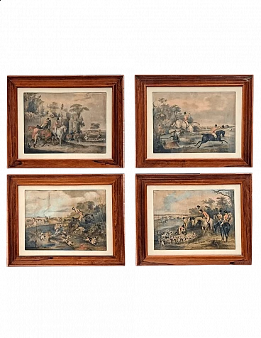 4 Aquatint etchings with fox hunting by H. T. Alken, mid-19th century