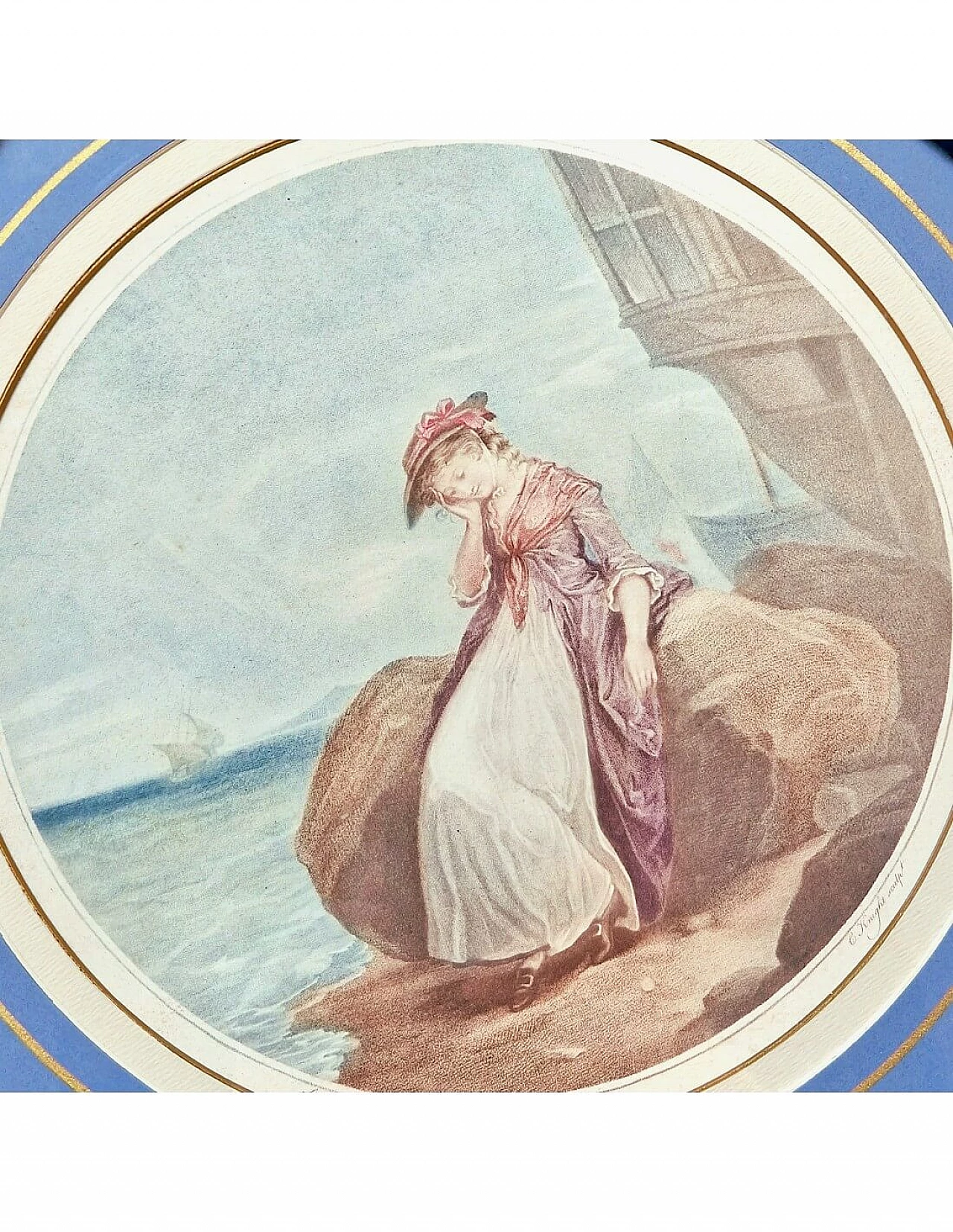 Charles Knight, In riva al mare, incisione a colori, '800 1