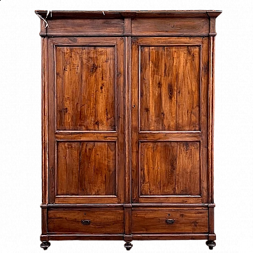 Walnut wardrobe with two doors and two drawers, 19th century