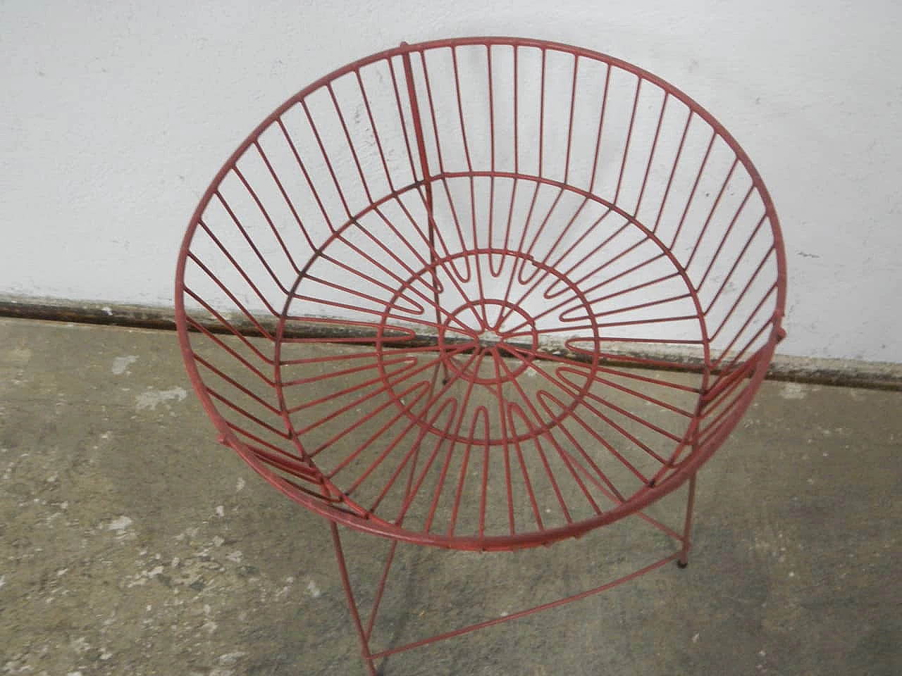 Pair of red plastic-coated metal display baskets, 1960s 5