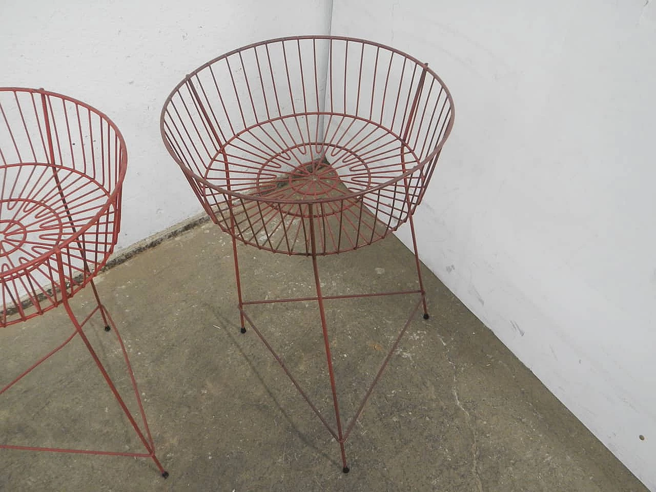 Pair of red plastic-coated metal display baskets, 1960s 7