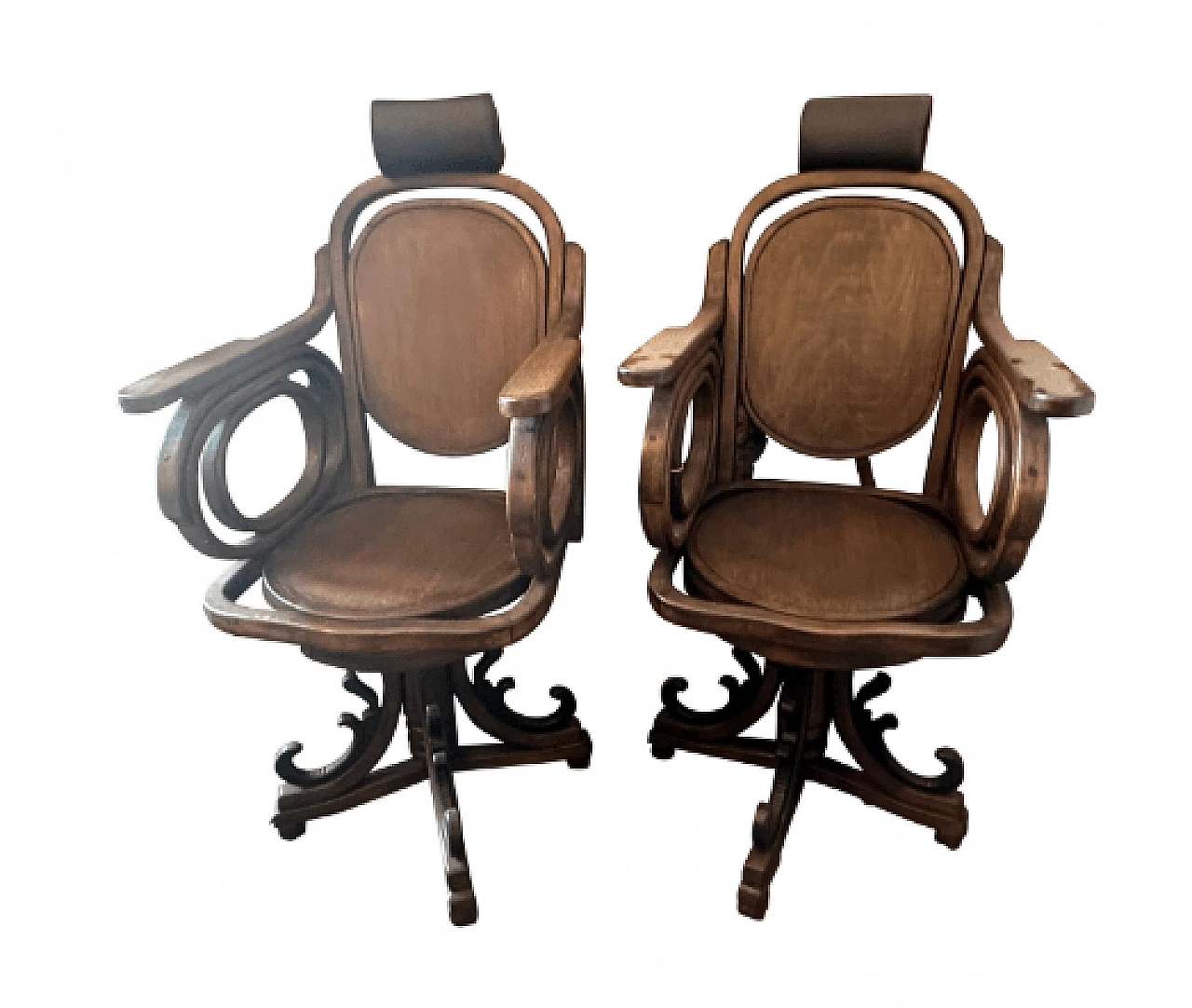 Pair of Art Nouveau barber swivel armchairs, early 20th century 1
