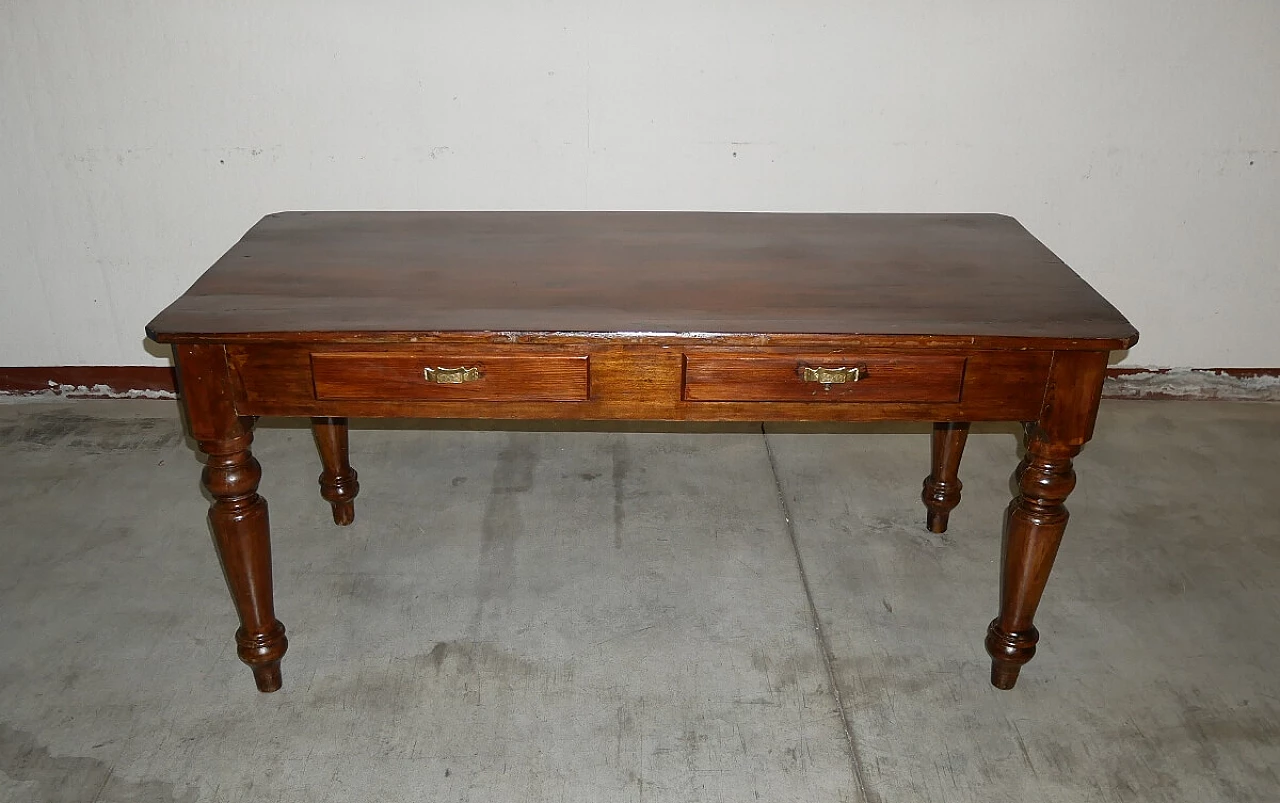 Wild poplar table with drawers, early 20th century 1