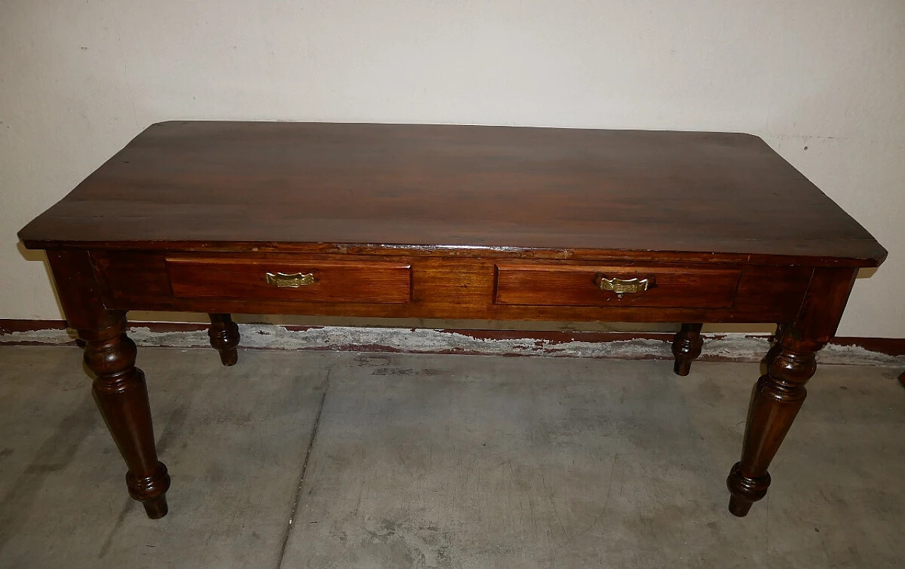 Wild poplar table with drawers, early 20th century 2