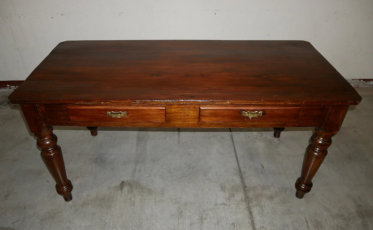 Wild poplar table with drawers, early 20th century 4