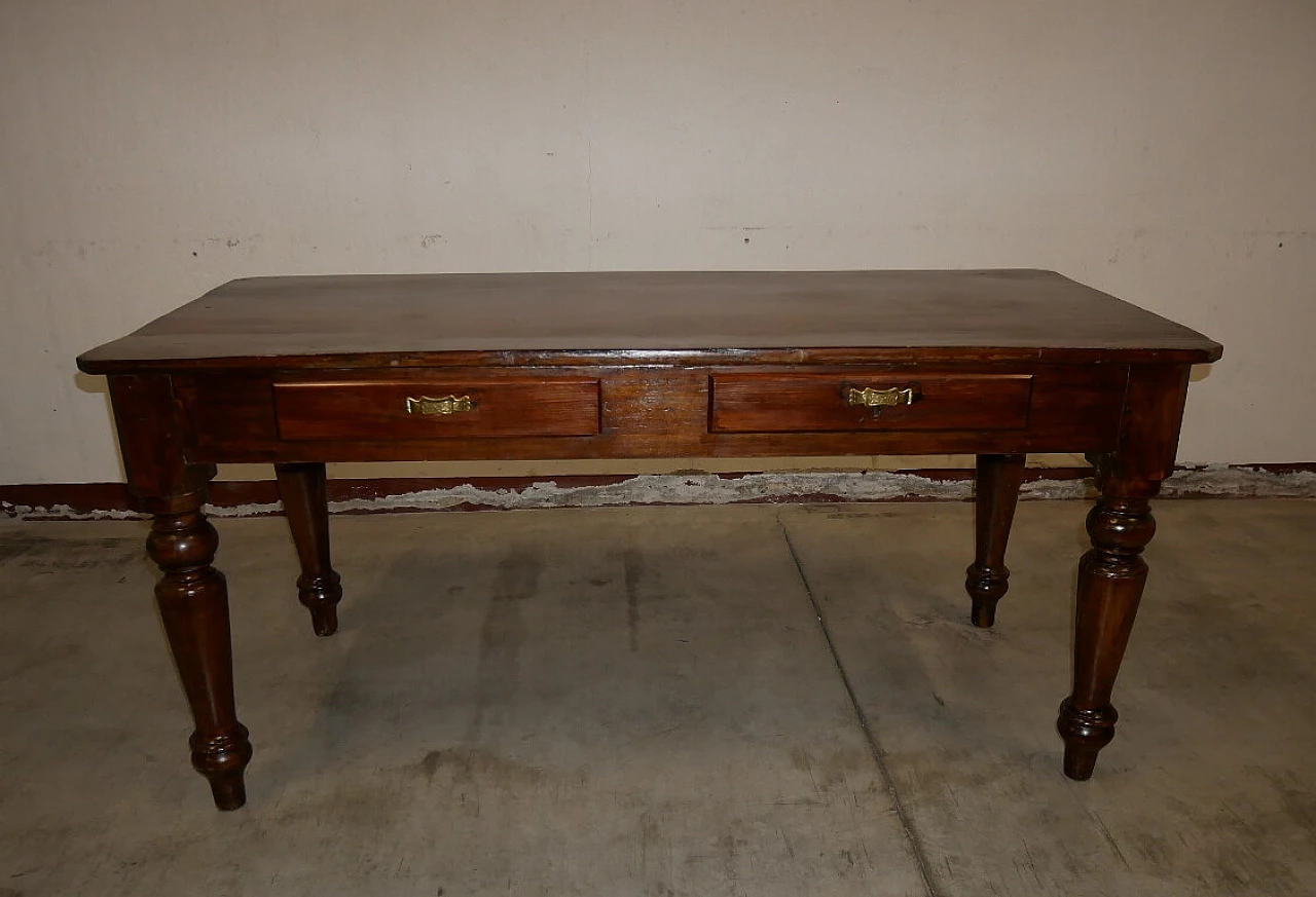 Wild poplar table with drawers, early 20th century 11