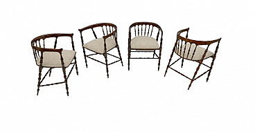 4 Chiavari pozzetto chairs in walnut-stained beech and bouclé, 1950s