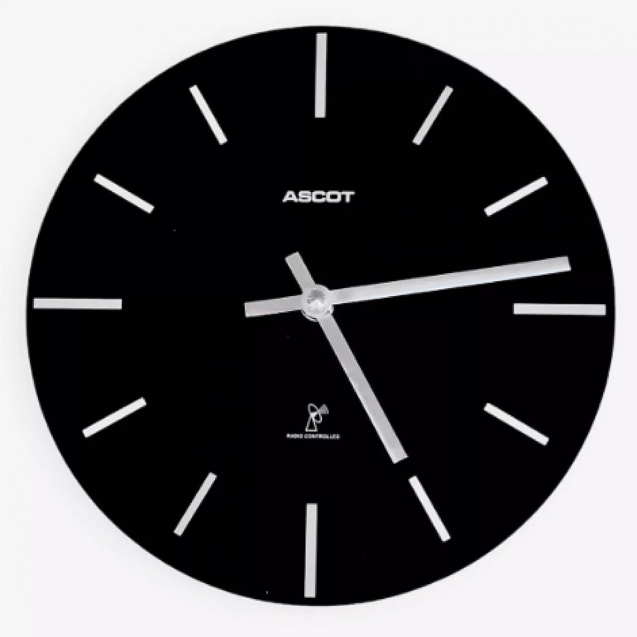 Black glass and steel Ascot wall clock, 1990s 1