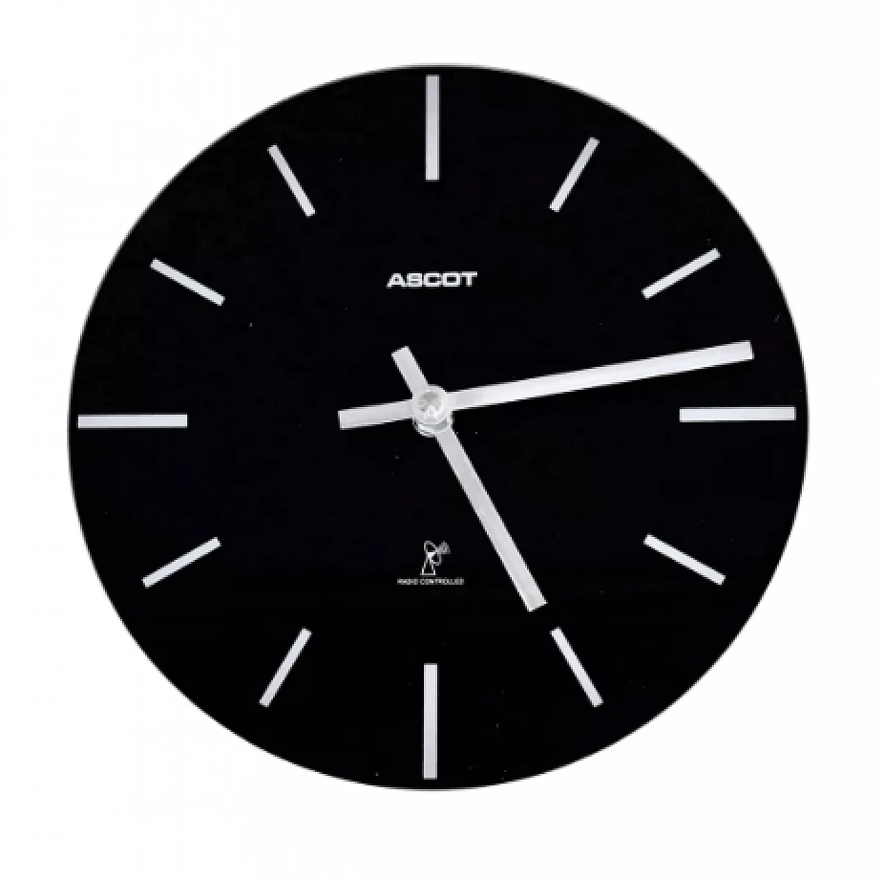 Orologio da parete Ascot in vetro nero e acciaio, anni '90 3