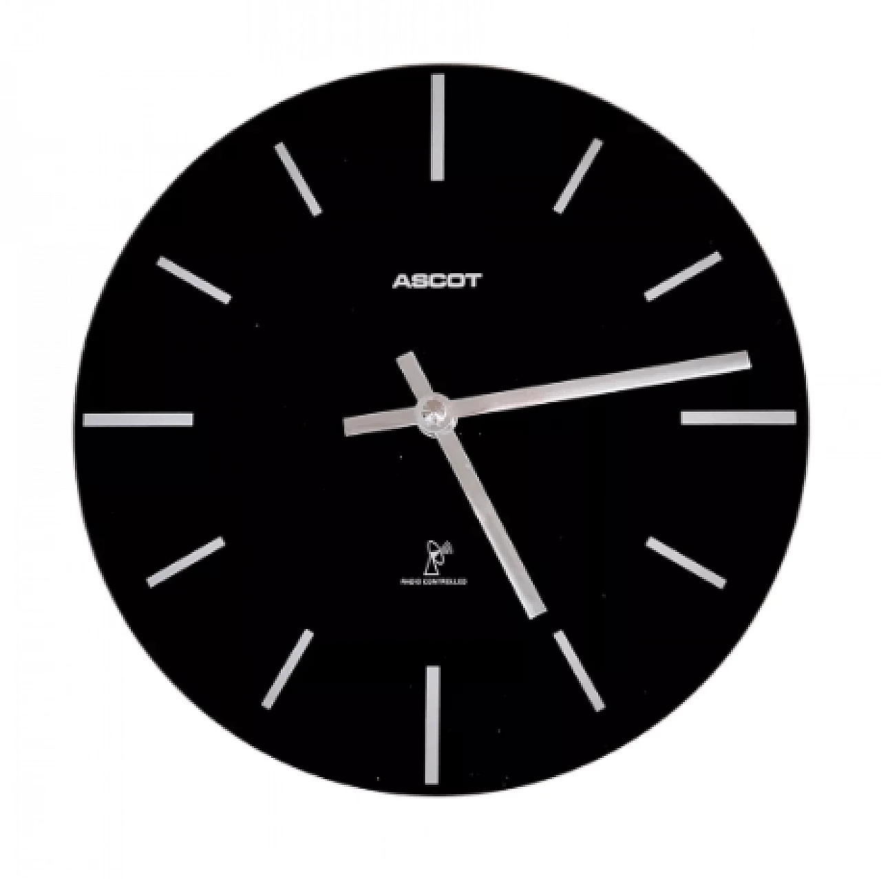 Orologio da parete Ascot in vetro nero e acciaio, anni '90 5