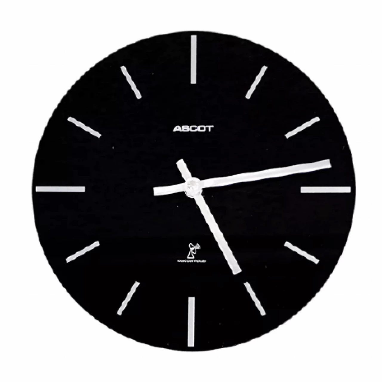 Orologio da parete Ascot in vetro nero e acciaio, anni '90 6