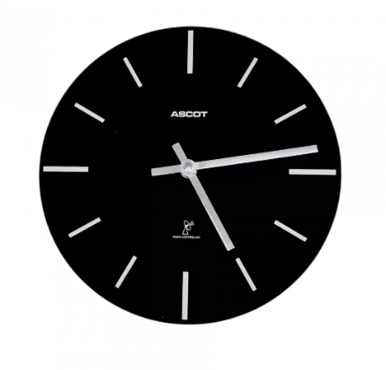 Orologio da parete Ascot in vetro nero e acciaio, anni '90 8