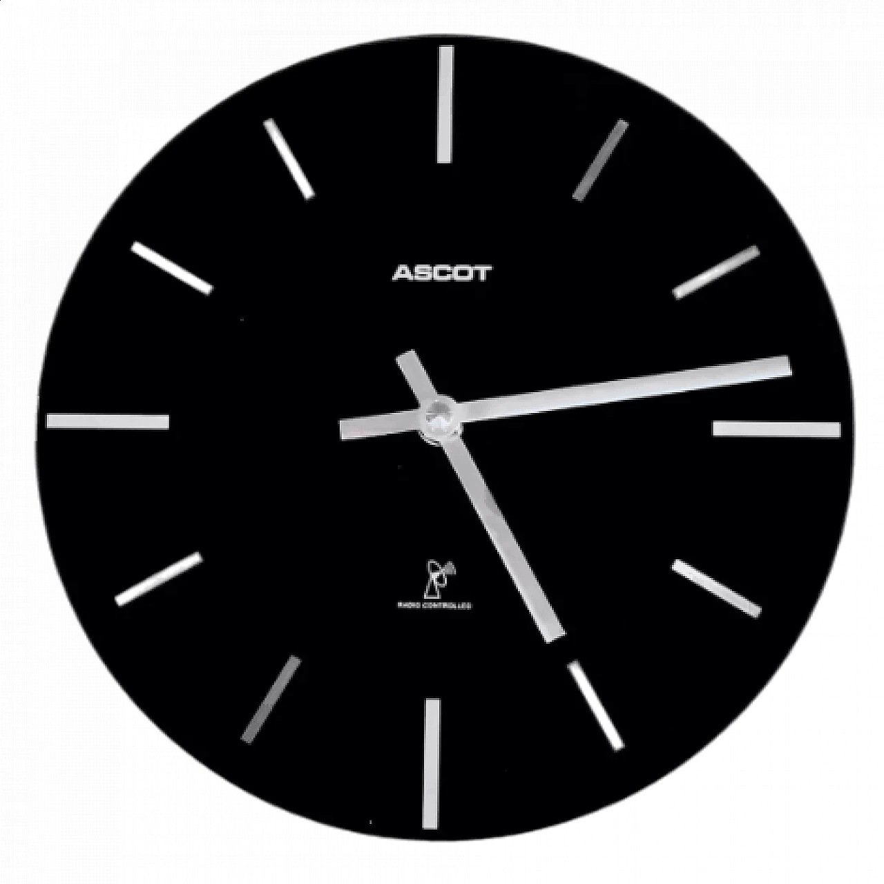 Orologio da parete Ascot in vetro nero e acciaio, anni '90 9