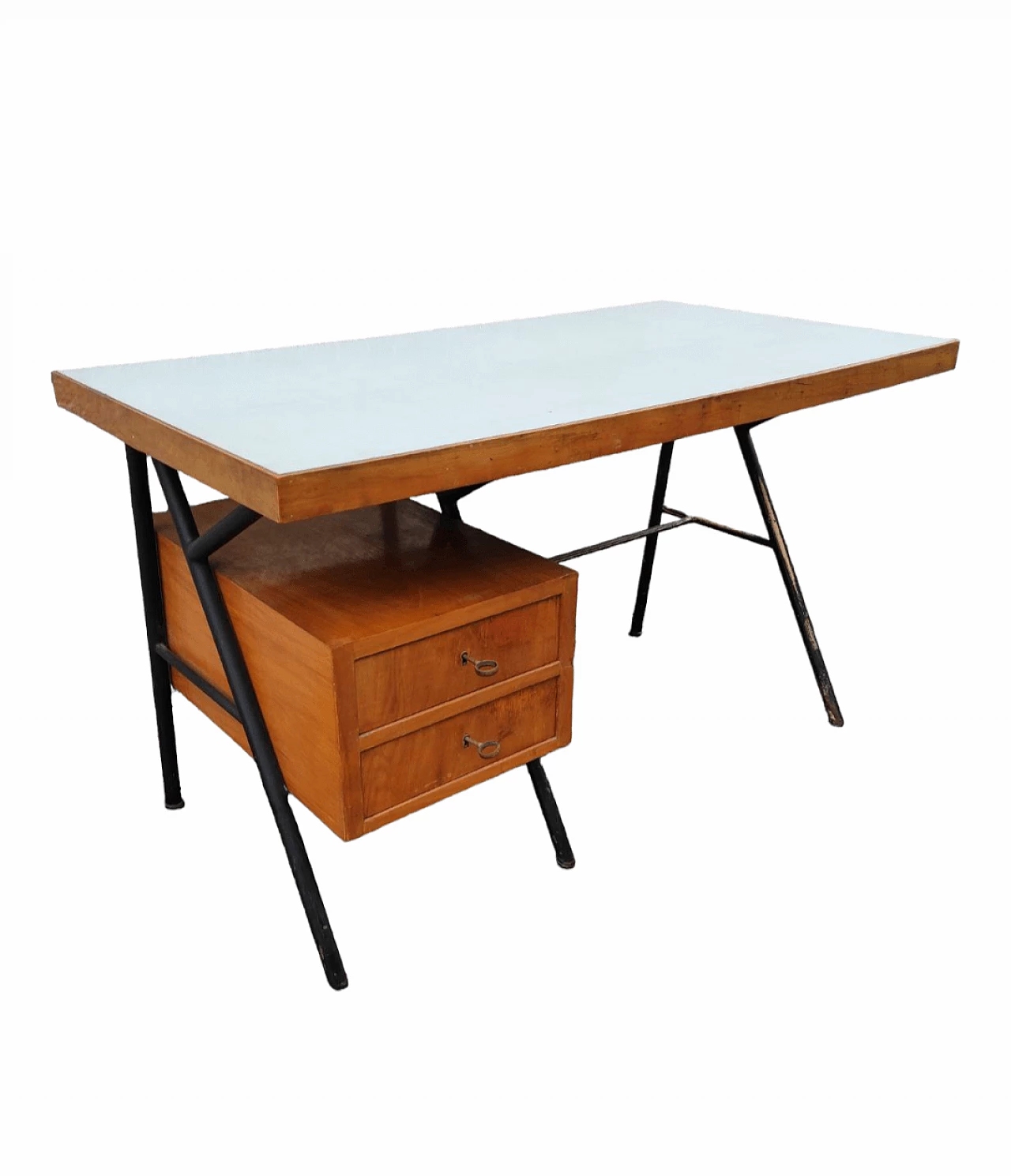 Metal, wood and formica desk by Russo, 1950s 1