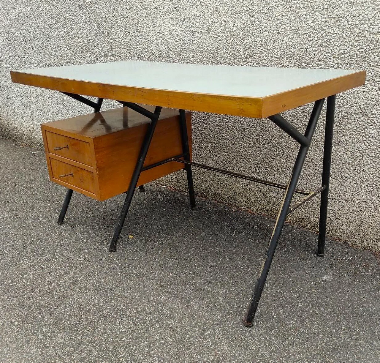 Scrivania in metallo, legno e formica di Russo, anni '50 2