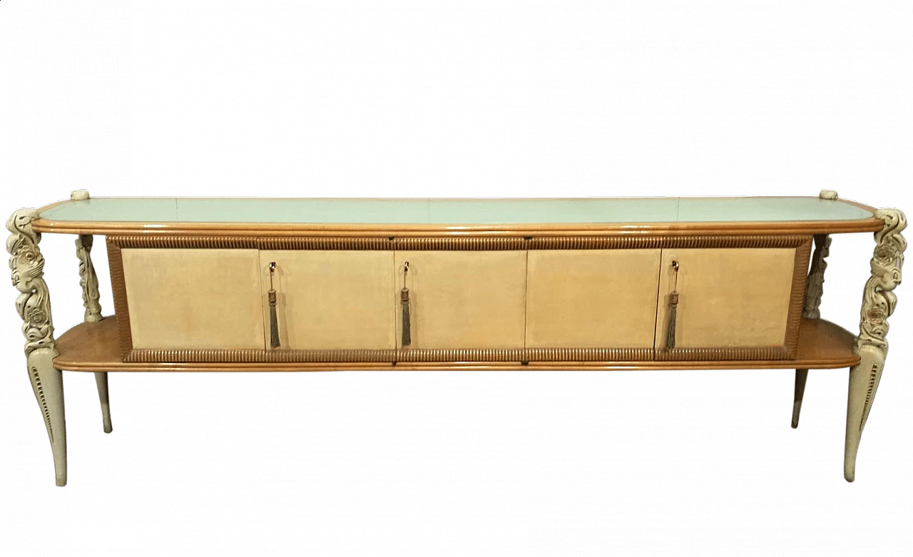 Credenza in legno e pergamena di La Permanente Mobili Cantù, anni '50 1472507