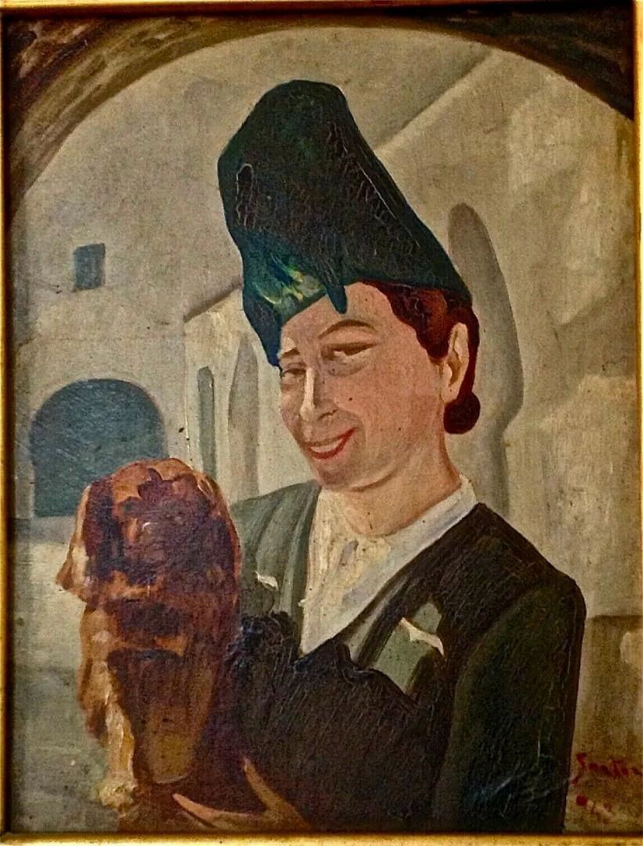 Iginio Sartori, ritratto di donna con cane, dipinto a olio su tavola, 1943 3