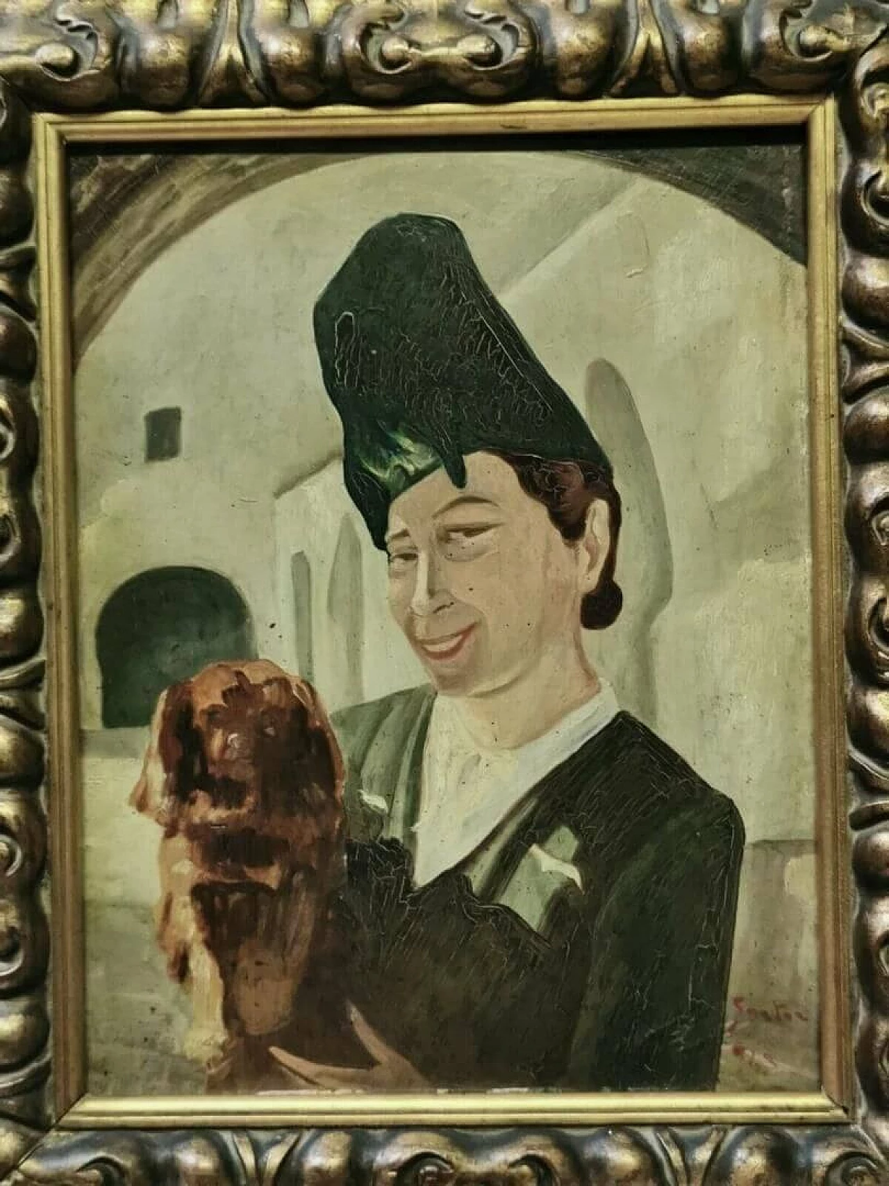 Iginio Sartori, ritratto di donna con cane, dipinto a olio su tavola, 1943 4