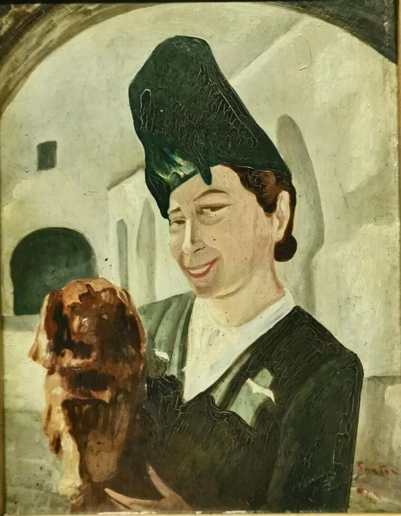 Iginio Sartori, ritratto di donna con cane, dipinto a olio su tavola, 1943 5
