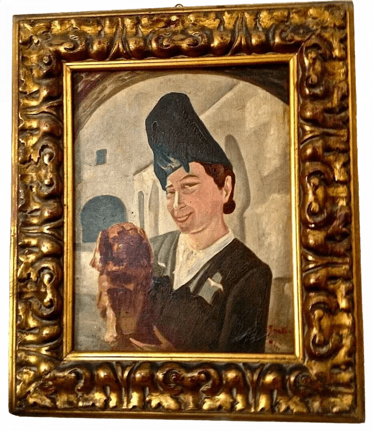 Iginio Sartori, ritratto di donna con cane, dipinto a olio su tavola, 1943 8
