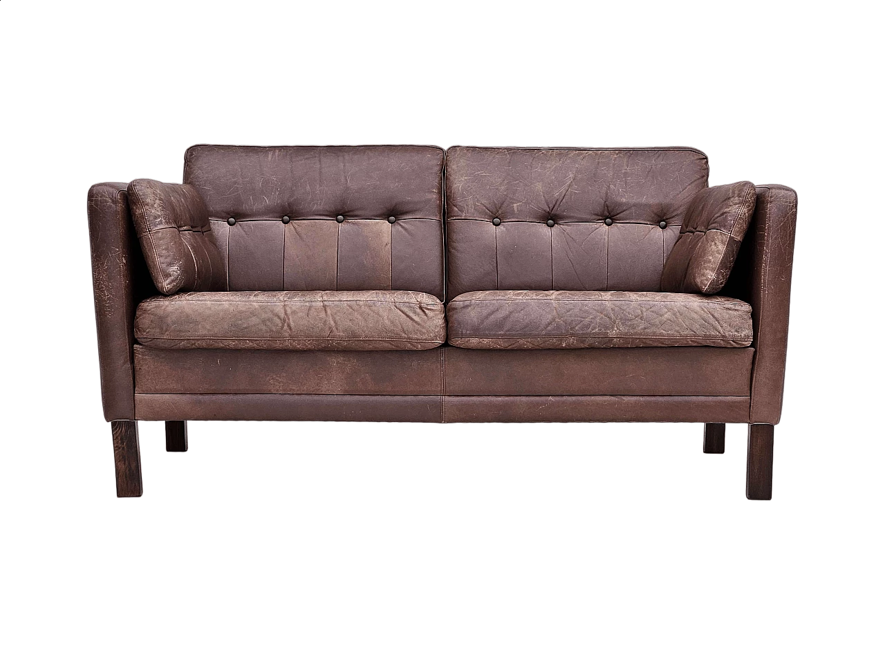 Divano danese in pelle marrone a due posti, anni '70 12