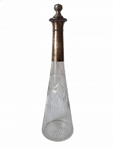Bottiglia in cristallo Baccarat con collo in argento, anni '70