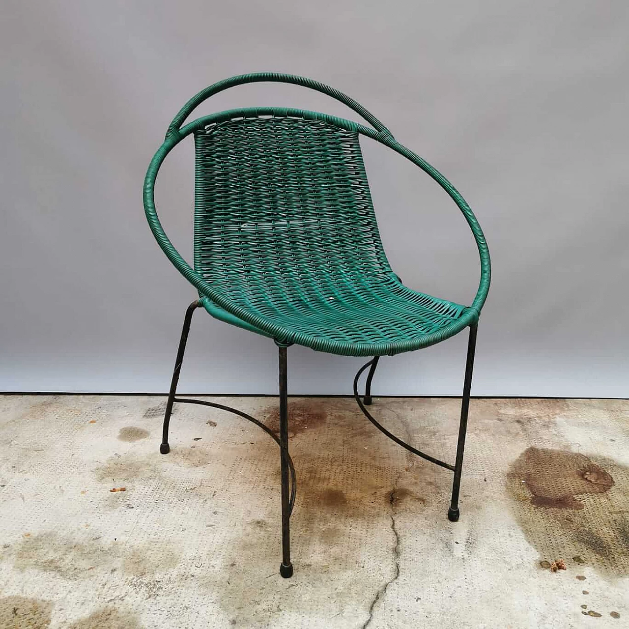 Pair of green and black outdoor armchairs, 1970s 1
