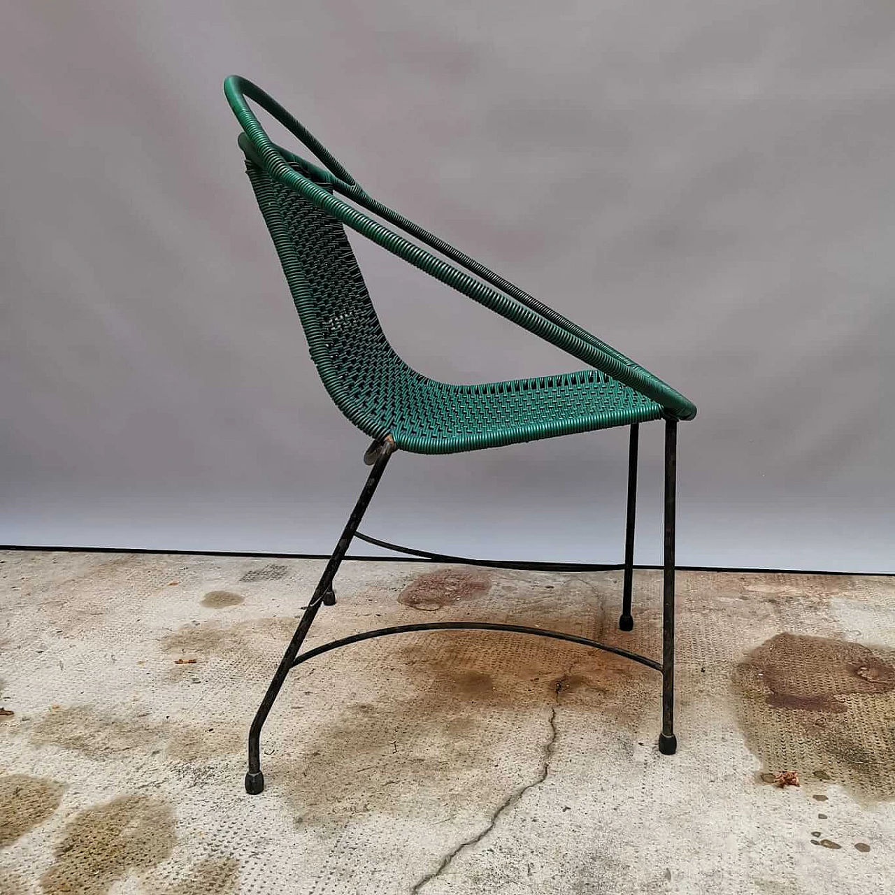 Pair of green and black outdoor armchairs, 1970s 2