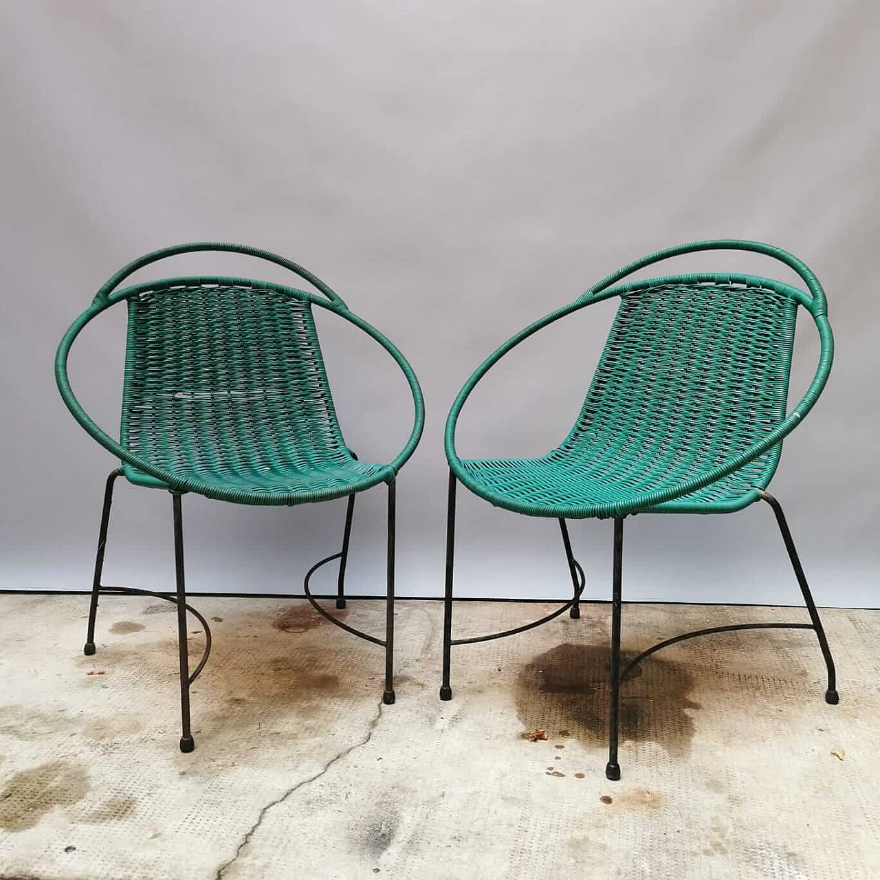 Pair of green and black outdoor armchairs, 1970s 4