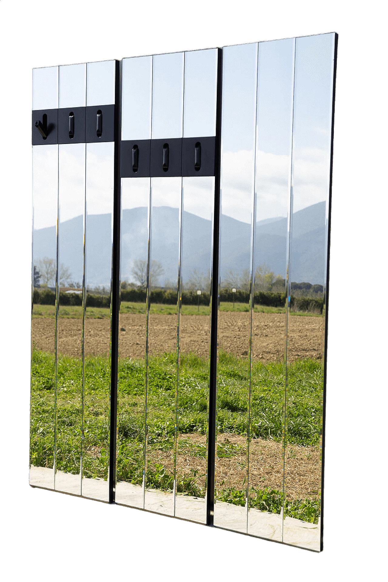 Wall-mounted three-module mirrored clothes stand, 1970s 12